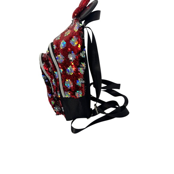 Disney Parks Minnie Mouse Reversible Sequined Mini Backpack RED/BLACK Silver Dot main image 7